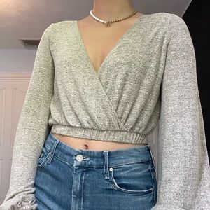 Soft tan/beige cropped long sleeve top